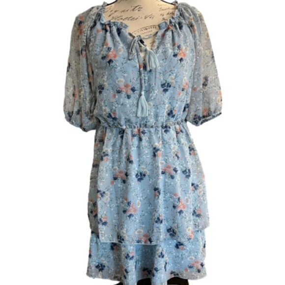 NWT Bailey Blue Blue Floral Tiered Flowy Feminine Mini Dress Juniors Size Medium - Picture 2 of 15